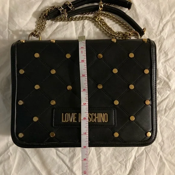 Low Start Love Alert 🔔 Moschino Crossbody Bag Black with Studded Gold Hearts - Picture 9 of 11